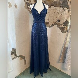 Angelina Faccenda by Madeline Gardner Navy Blue Sequin Dress size 4 (est.)